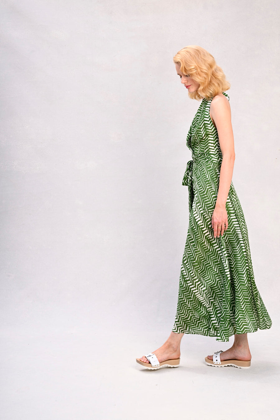 Lisa Dress : Green Chevron