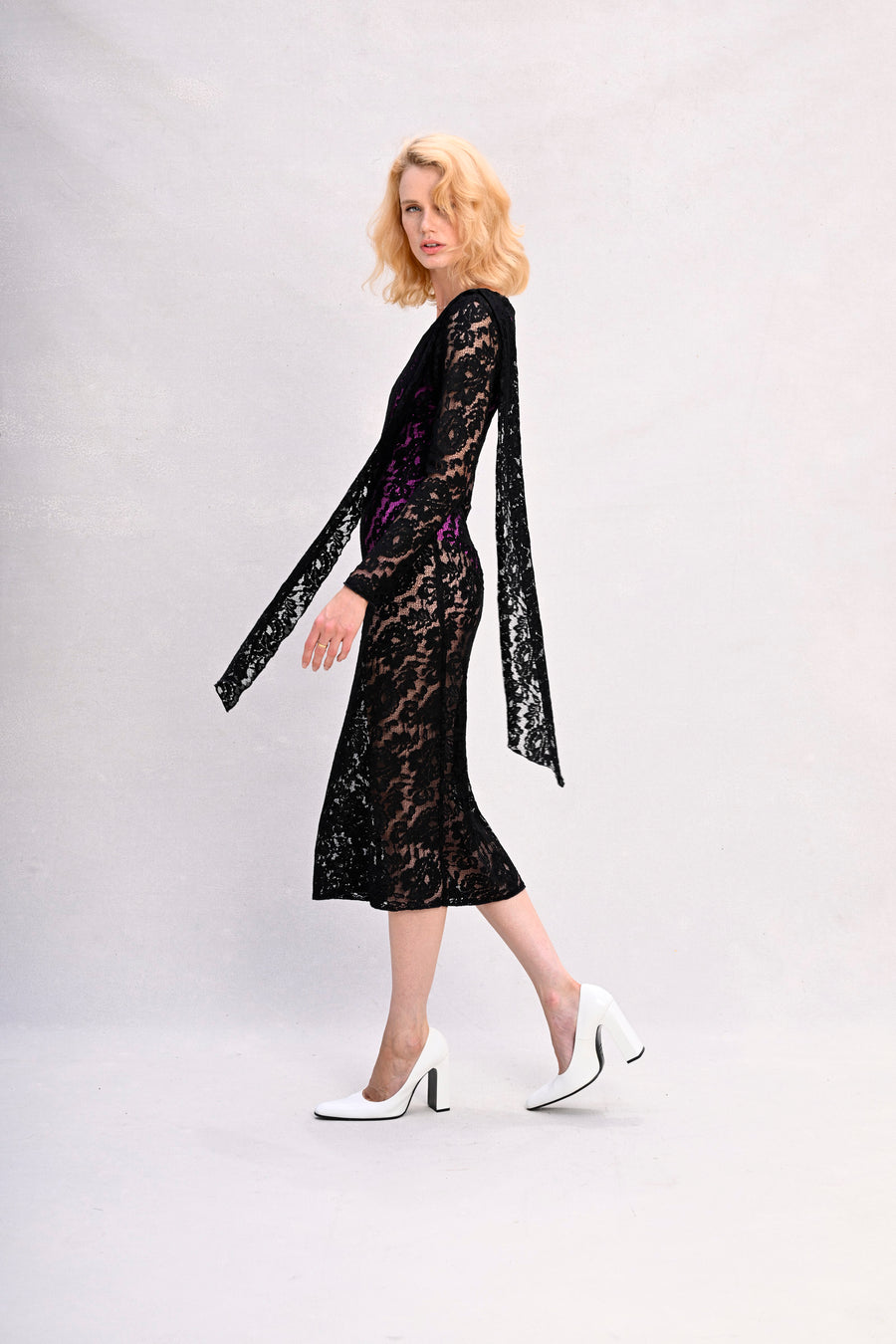 SKYE Dress : Black Stretch Lace Cut On Straight Grain