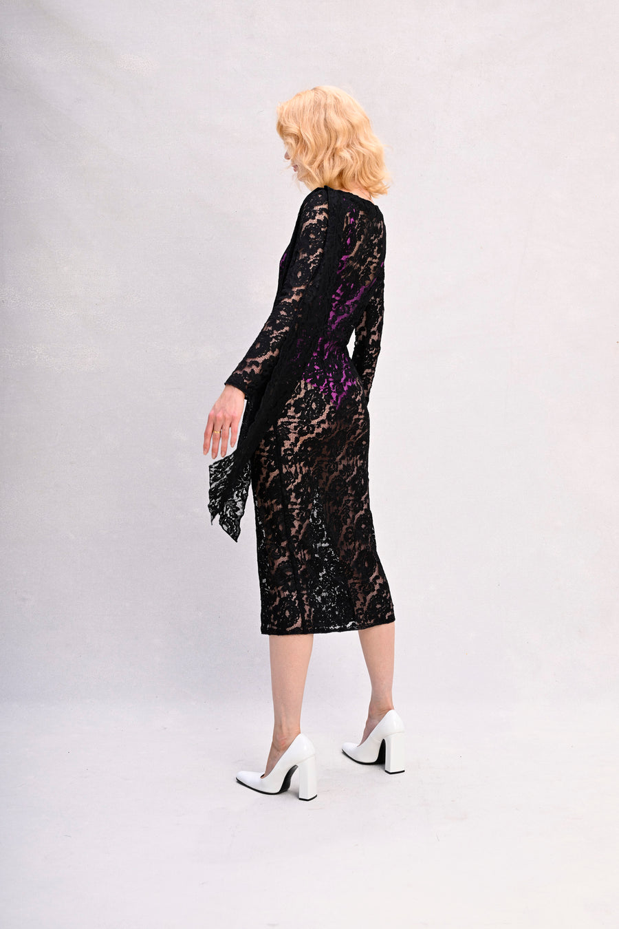 SKYE Dress : Black Stretch Lace Cut On Straight Grain