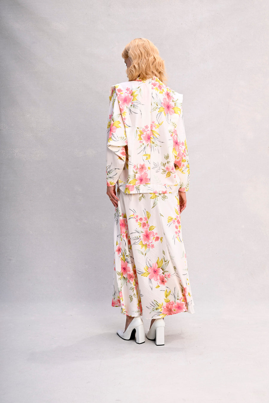 Lucia Jacket : White with Tropical Flower Dupioni