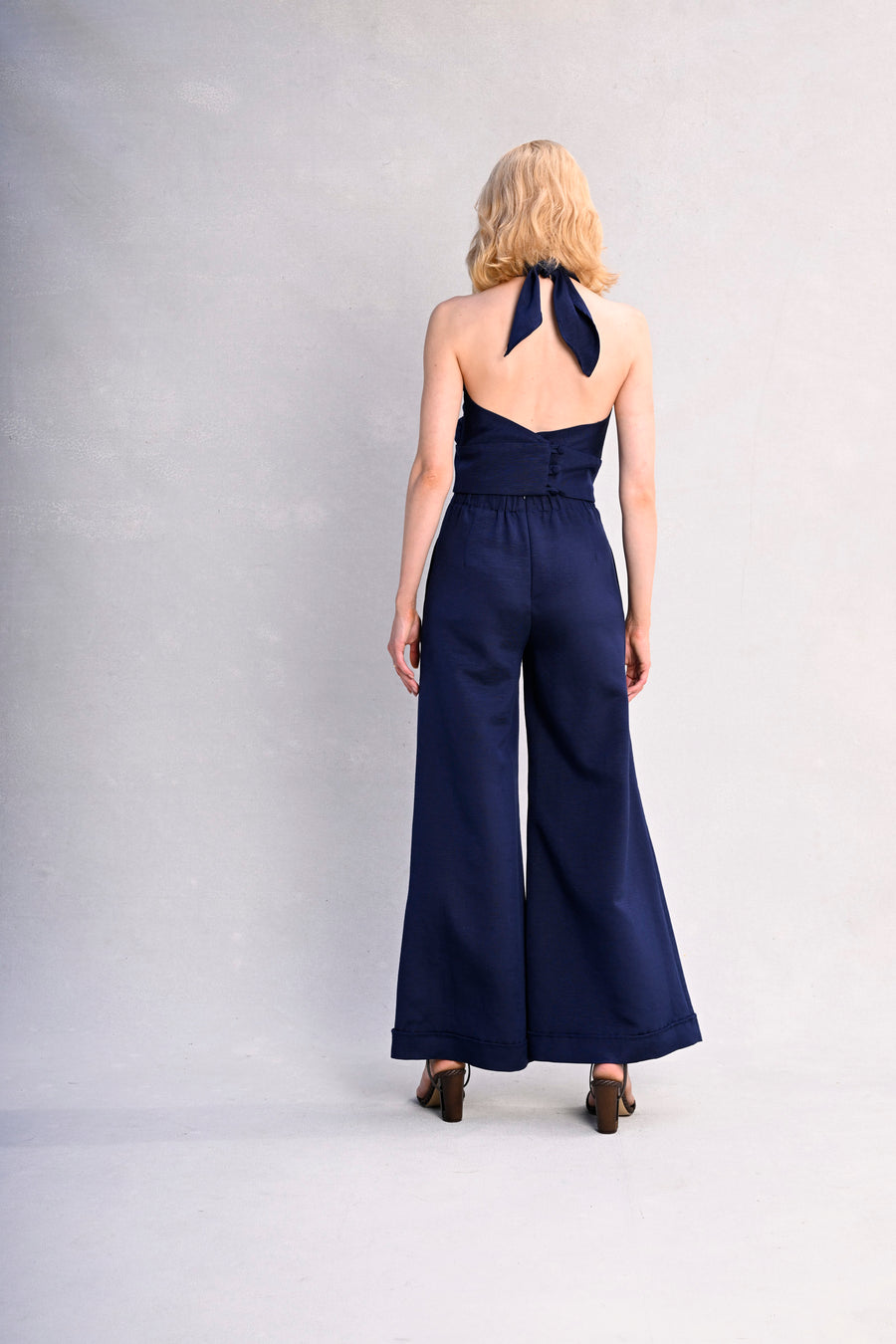 Jojo Palazzo Pants : Navy Silk Linen Blend