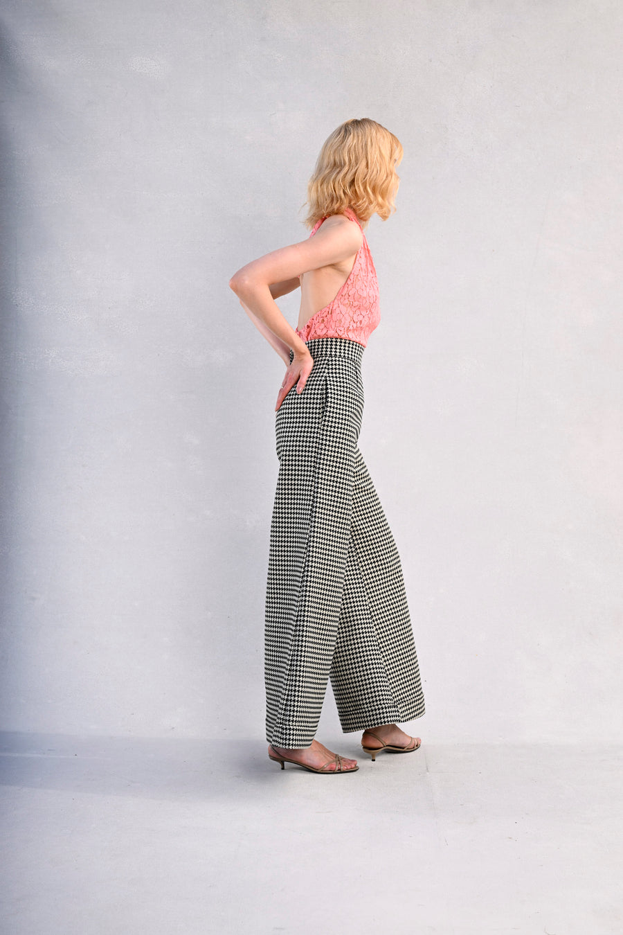 Jojo Palazzo Pants + Darcy Vest : Black & White Large Houndstooth