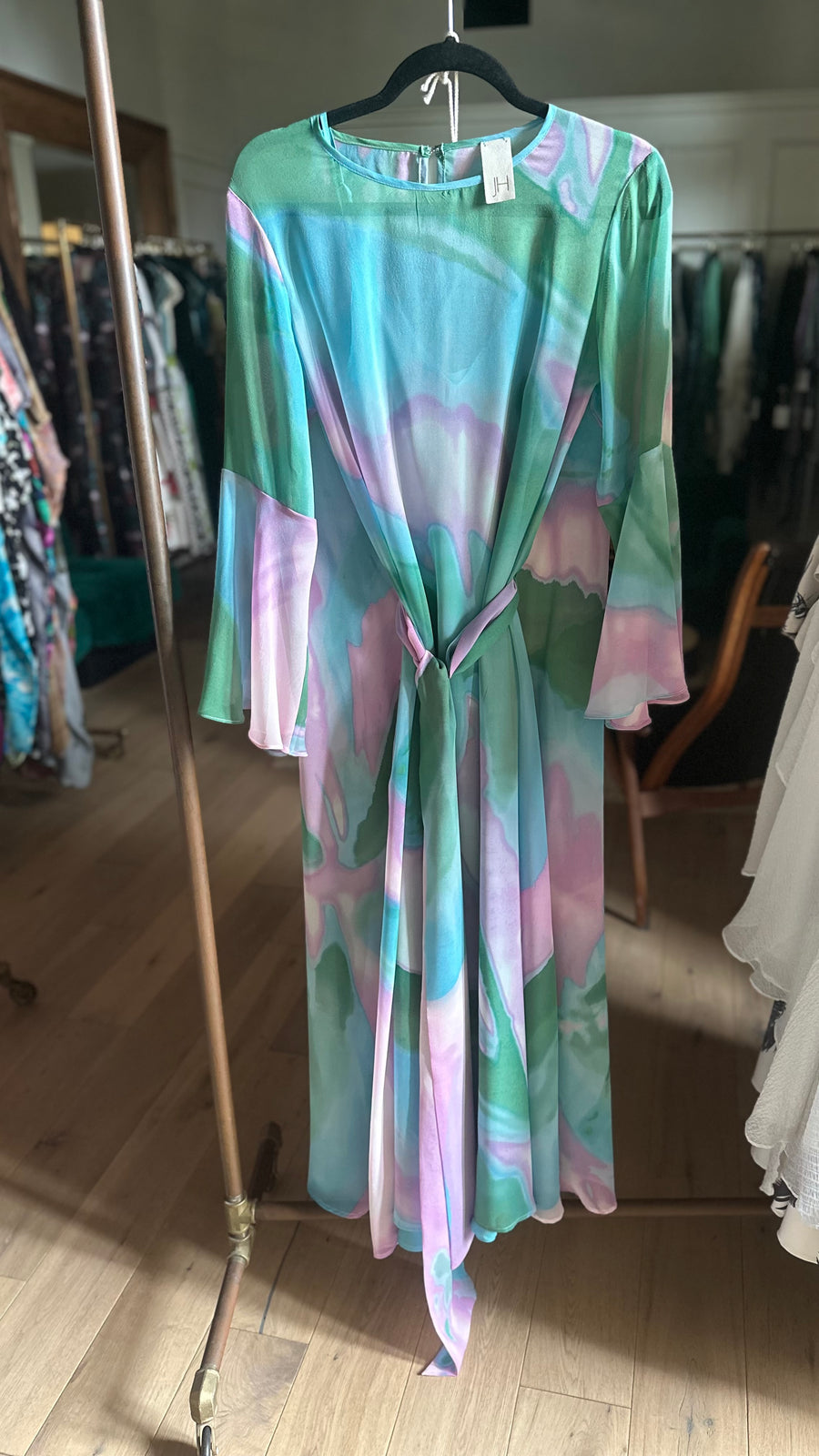 Florence Dress in pink, turquoise and green abstract