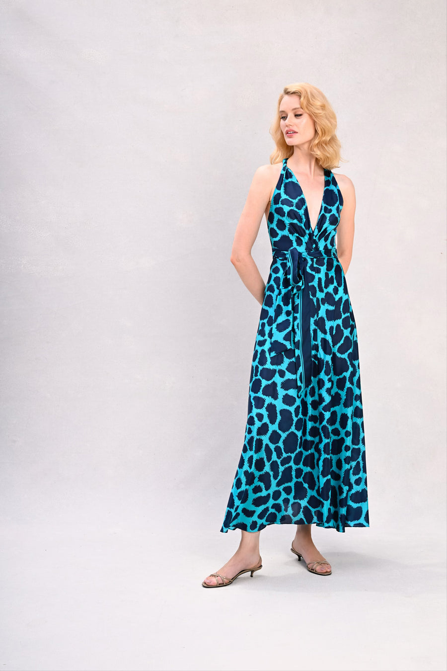 Lisa Dress : Navy + Cerulean Giraffe Print