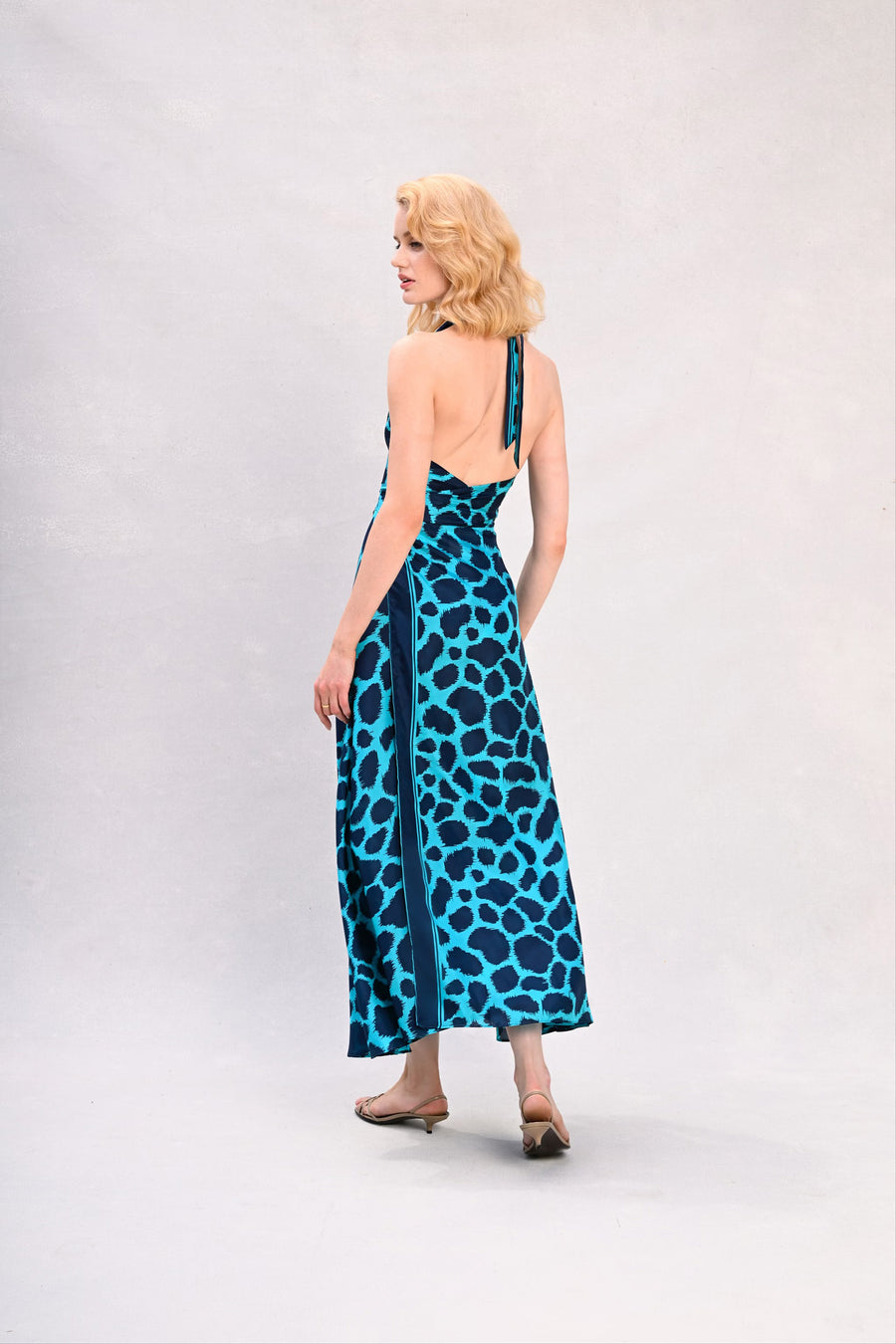 Lisa Dress : Navy + Cerulean Giraffe Print