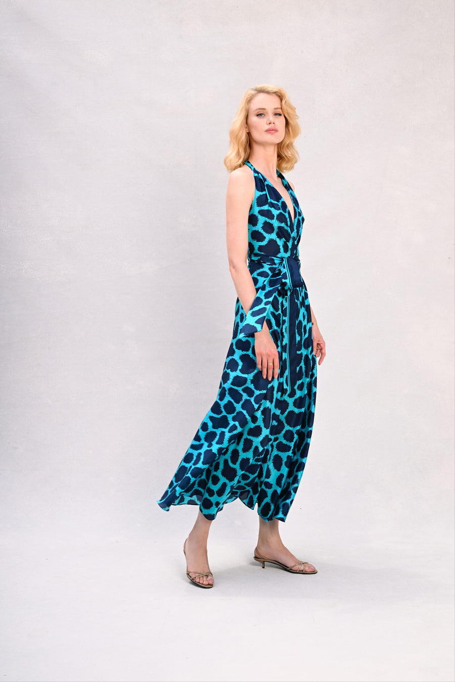 Lisa Dress : Navy + Cerulean Giraffe Print