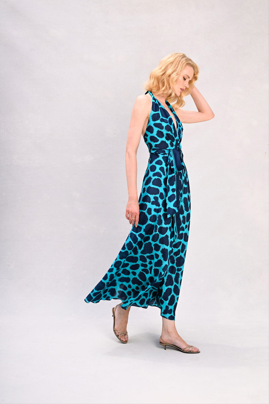 Lisa Dress : Navy + Cerulean Giraffe Print