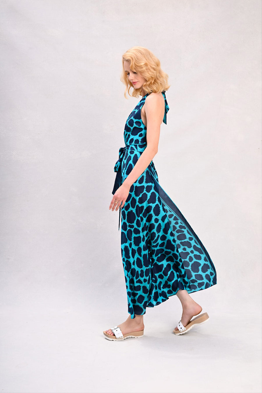 Lisa Dress : Navy + Cerulean Giraffe Print