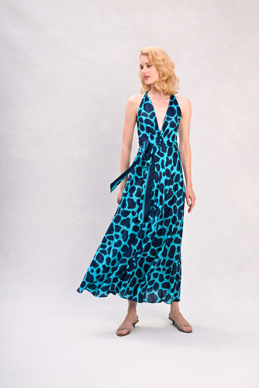 Lisa Dress : Navy + Cerulean Giraffe Print